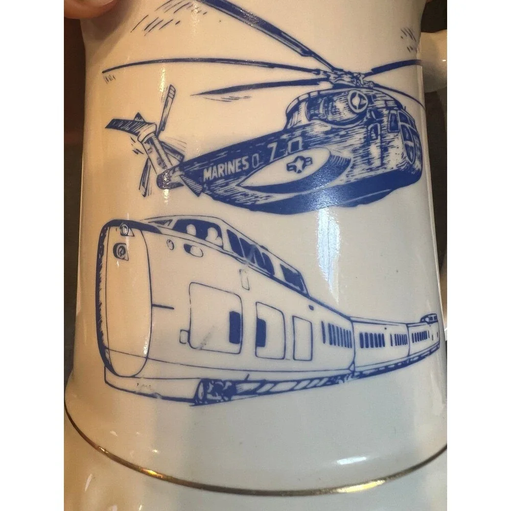 Mug Vintage  USMC Ceramic Steins Mug US Marine Corps Helicopter Train USA